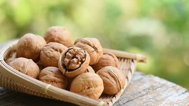 Dried Walnuts fruits on natural background.