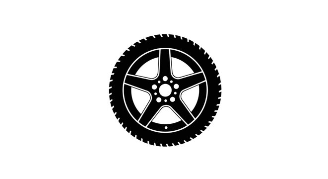 Detailed black tire illustration with a five spoke design silhouette