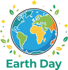 Naklejka premium Happy Earth Day Globe and Leaves Vector Illustration