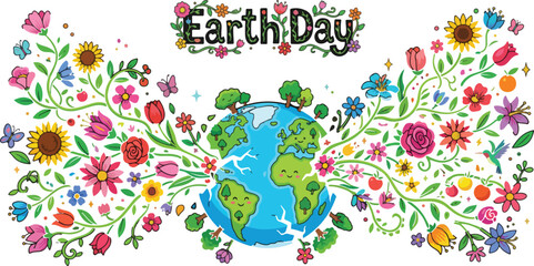 Obraz premium Happy Earth Day Floral Vector Illustration