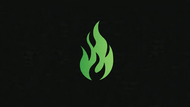 A vibrant green flame logo with a gradient effect on a dark, textured background, symbolizing energy or nature.