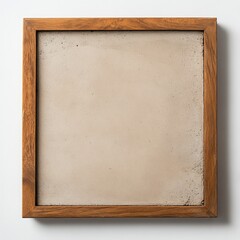 Fototapeta premium Minimalist Square Wooden Frame with Light Concrete Panel, showcasing Raw Textures and Modern Industrial-Natural Contrast on White Background, backdrop, material