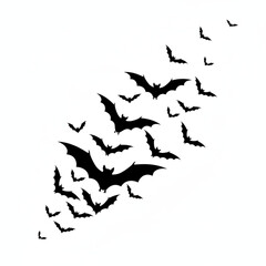 Fototapeta premium A flock of bats flying in a diagonal formation on a white background
