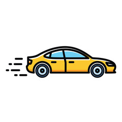 Obraz premium Yellow car speeding with motion lines on white background