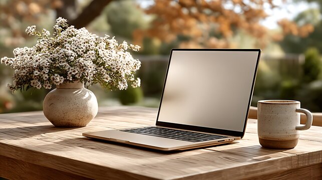 Minimal notebook computer mockup from above clean workspace concept pictures
