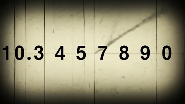 Numbers displayed on a vintage, scratched film strip background with a sepia tone.