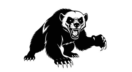 Obraz premium Aggressive wolverine illustration in black and white isolated on white background