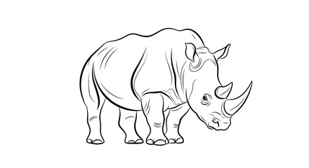 Fototapeta premium Line art illustration of a rhinoceros in profile on a white background