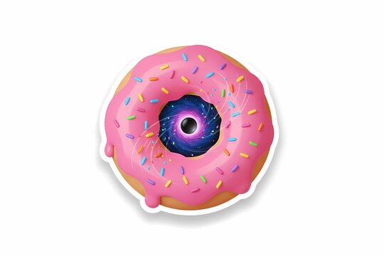 Surreal Pink Glazed Donut with Black Hole Galaxy Center