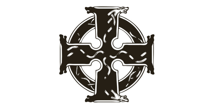 Celtic Knotwork Illuminated Cross-Book of Kells Zoomorphic Interlace Vellum Parchment Forest Green Gold Manuscript Heritage-Fine Art