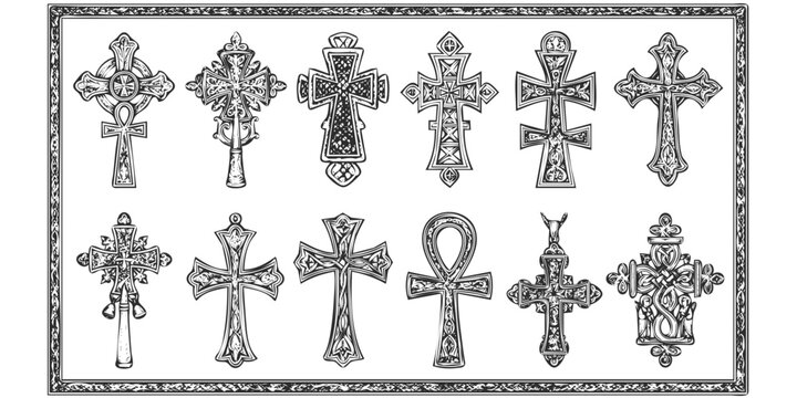 Coptic Ethiopian African Christian Cross Collection-Filigree Processional Lalibela Axum Nubian Ankh Pectoral Wedding Cross Heritage-Fine Art