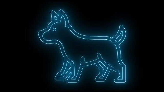 Neon blue outline of a dog on a black background with a glowing effect.