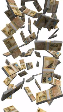 Vertical Seychelles Money, Falling Seychellois Rupee Bills, Tropical Paradise Cash Stacks, 4K