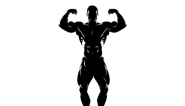 Strong Muscular Bodybuilder Silhouette Flexing Arms