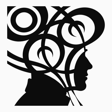 A black silhouette of a person's head with swirling lines