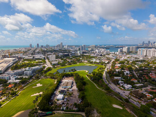 Obraz premium Drone aerial photo Miami Beach golf course which is a municipal course open to the public
