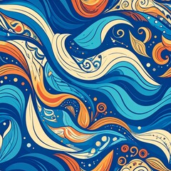 Fototapeta premium Ethnic river tribe pattern with wave-like flowing shapes, fluid symmetry, calming natural design