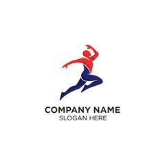 Fototapeta premium Dynamic Dancer in Mid-Leap, Red and Blue Silhouette.