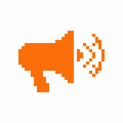 Obraz premium A vibrant orange pixelated megaphone icon emits sound waves