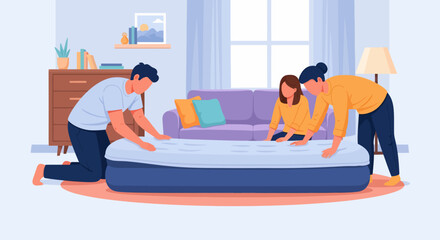 Obraz premium People Setting Up Mattress.
