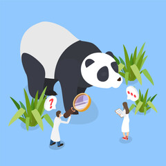 3D Isometric Flat Vector Illustration of Panda Study, Concept Of Protecting Endangered Species From Extinction By Preservation Efforts Of Small Individuals. © TarikVision
