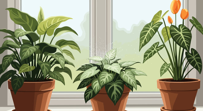 Three Potted Green Plants.