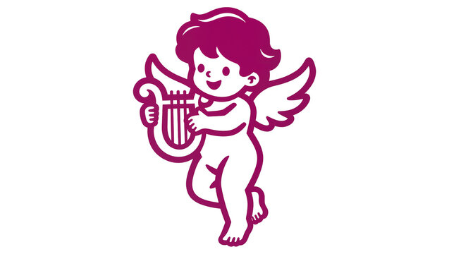 Isolated adorable cartoon cupid playing a lyre, symbol of love and music, sweet vector graphic