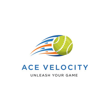 Dynamic tennis ball logo with speed trails for Ace Velocity brand.
