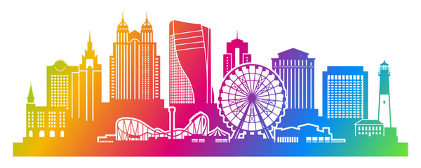 Atlantic City Skyline Silhouette with Steel Pier and Ferris Wheel © prettygfx