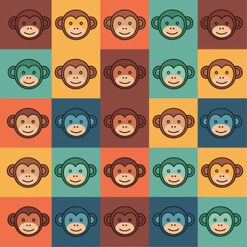 Colorful monkey faces in squares.