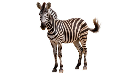 Isolated wild zebra standing full body, magnificent animal with striking black and white stripes. © Aoife