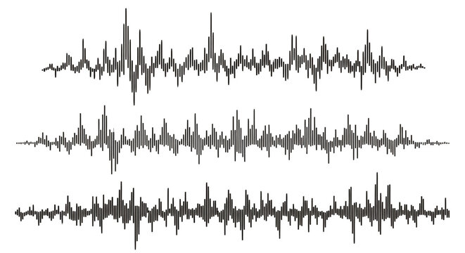 Three Horizontal Audio Waveforms in a Monochrome Abstract Graphic Display.