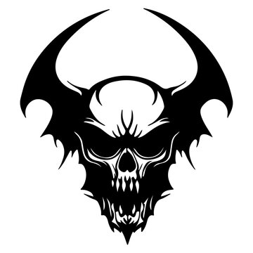 Tribal Skull with Horns and Wings Vector Art.