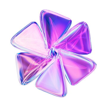 3D Illustration of a Symmetrical Translucent Glass Starburst with Soft Pastel Pink and Purple Refractions