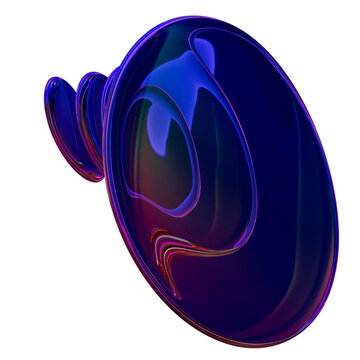 3D Illustration of a Futuristic Megaphone Shape with Radiant Dark Blue and Fuchsia Refractions