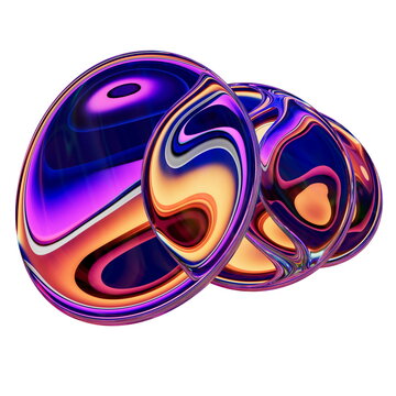 3D Illustration of Chronological Floating Glass Pods with Radiant Psychedelic Refractions