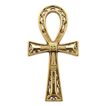 Gleaming golden Ankh cross icon. Ancient Egyptian symbol of eternal life. for spiritual, mystic, or historical designs, isolated on white or transparent background. PNG format.