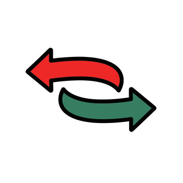 Two arrows, one red and one green, point in opposite directions, symbolizing exchange or reciprocity