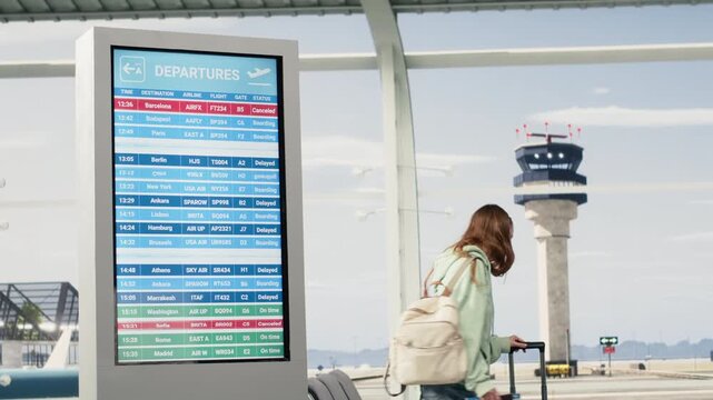 Worried digital nomad frustrated about all flights cancellation, postponed departures creating chaos. Black professional stranded in the airport, stressful impact of airline shutdown.