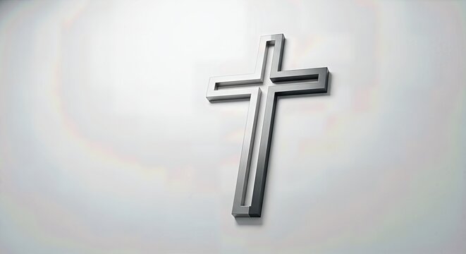 Metallic Christian cross symbol isolated on a clean light background