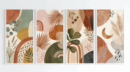 Set of Five Abstract Botanical Panels in Earth Tones. © pixel*