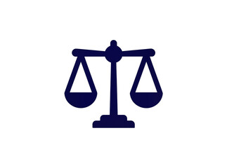 Isolated dark blue balance scales icon representing justice, law, and legal equality © Ciara