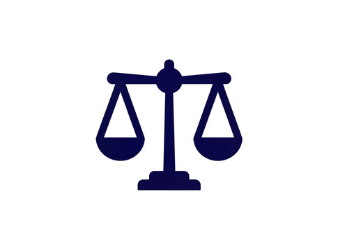 Isolated dark blue balance scales icon representing justice, law, and legal equality