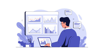 Fototapeta premium Businessman analyzing data on computer screen.