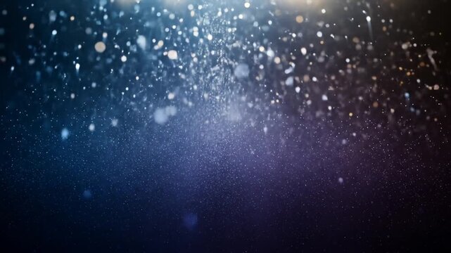 Snow falling in the night sky.