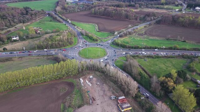 A comprehensive overview of the Sheriffhall Roundabout traffic system. High-quality 4K footage capturing the vital transport artery and complex road network of the Edinburgh City Bypass corridor