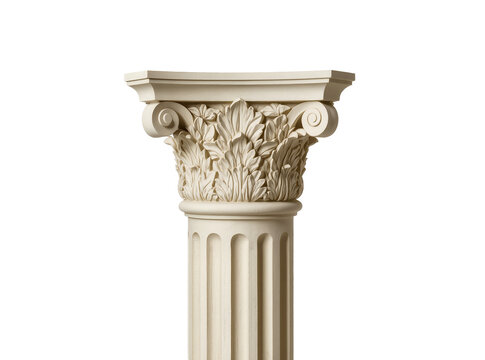 Isolated classical architectural column capital featuring ornate acanthus leaf carvings and scrolls.