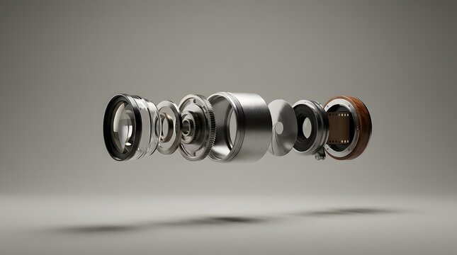 Exploded view of a camera lens components