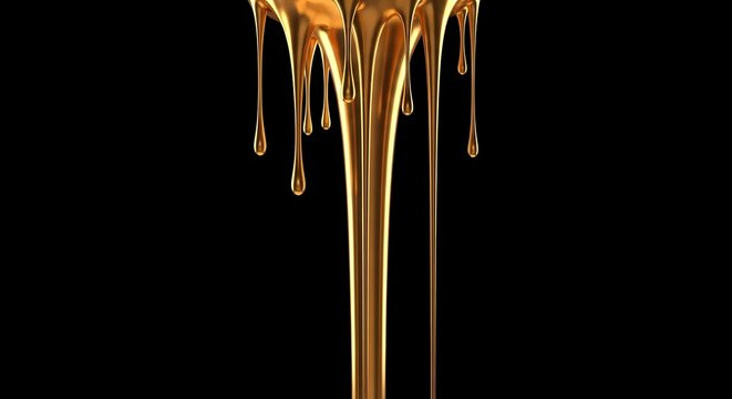 Lustrous Gold Cascade: Gleaming streams of molten gold cascade gracefully, embodying opulence, luxury, and the allure of precious wealth against a dark backdrop.