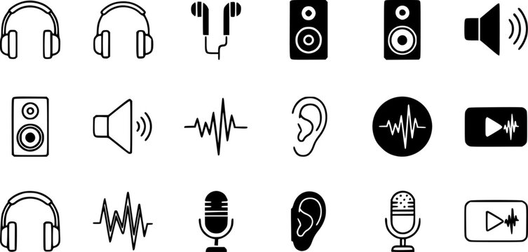 Listening icon Collection for mobile and web apps. Editable stroke line and glyph icons.
